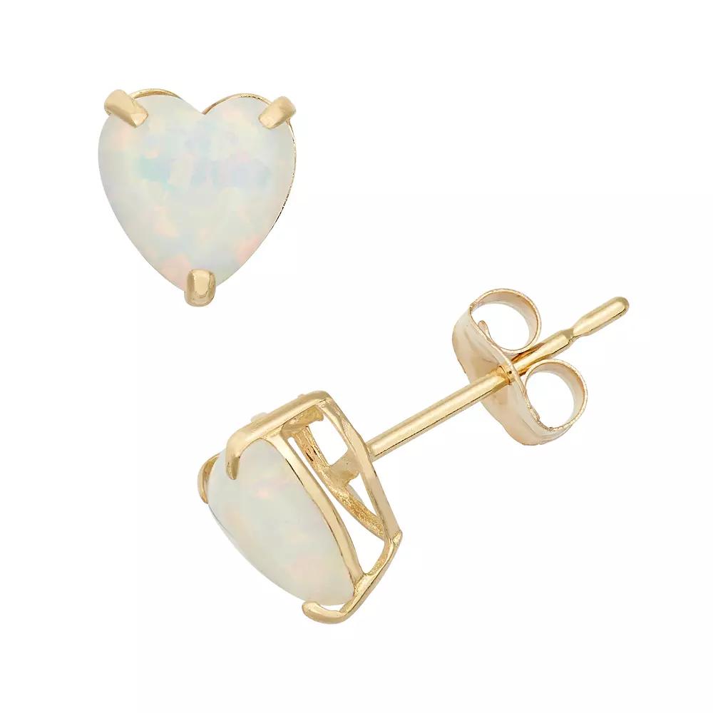 Designs by Gioelli Lab-Created Opal 10k Gold Heart Stud Earrings, Women's, White Product Image