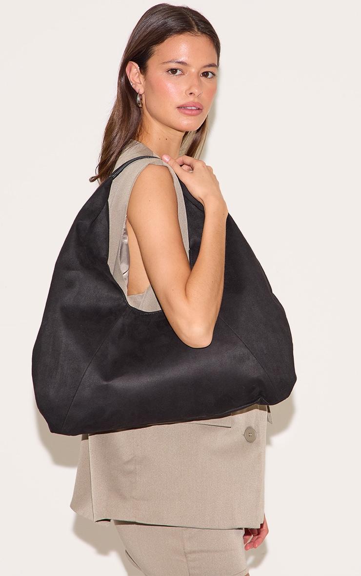 Black Faux Suede Rounded Tote Product Image