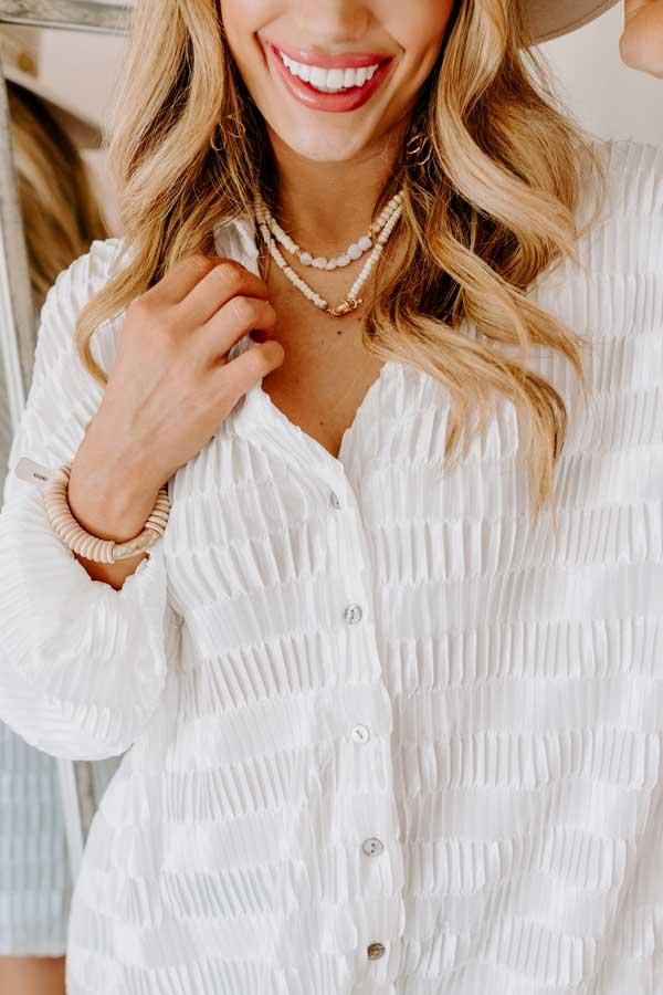 Champagne Season Pleated Top in White Product Image