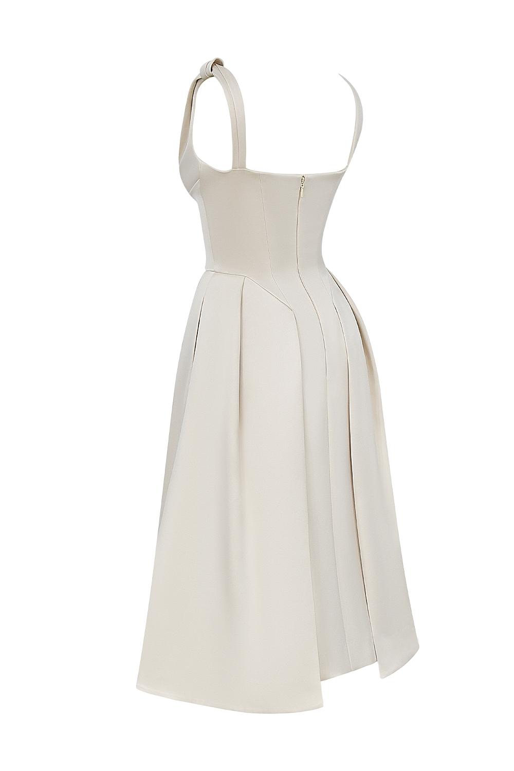 Paloma  vintage cream satin pleated midi dress - sale Product Image