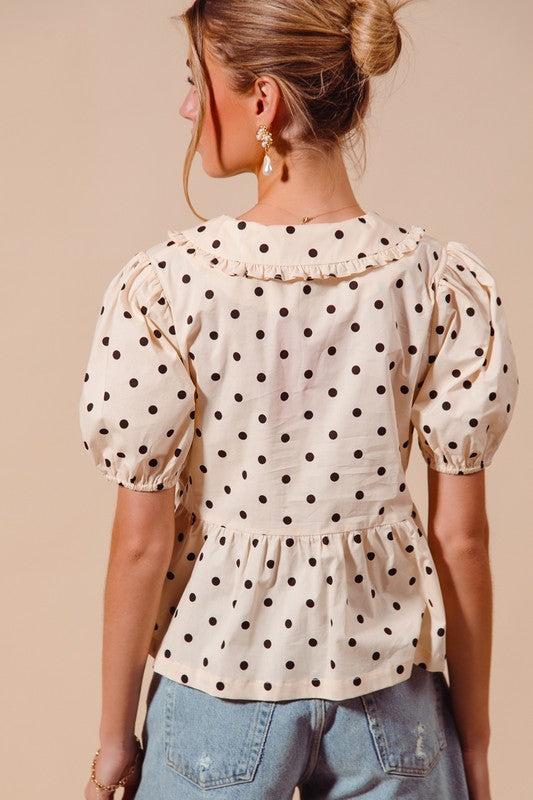 Vintage Polka Dot Bow Tie Blouse Product Image