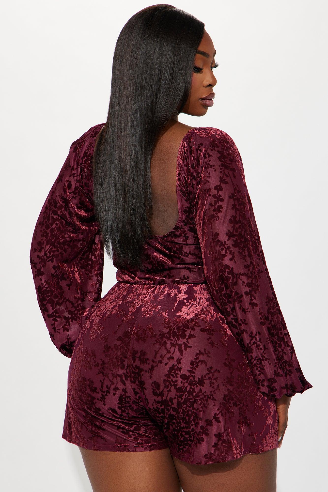 Alice Velvet Romper - Wine Product Image