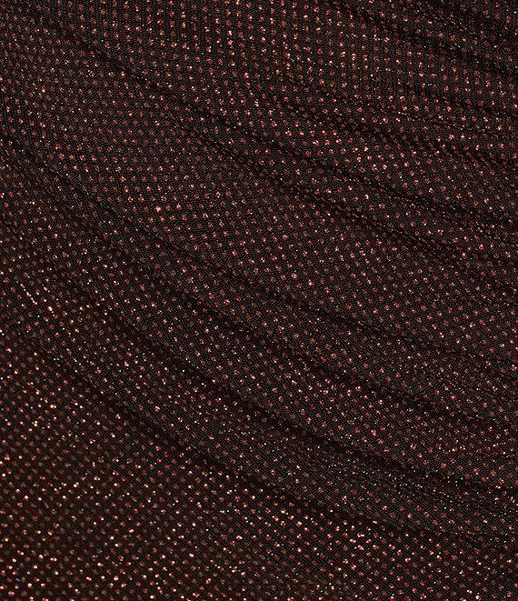 Alex Marie Abigail Two Tone Glitter Lurex High Boat Neck Long Blouson Sleeve Faux Wrap Ruched Asymmetrical Hem Maxi Dress Product Image