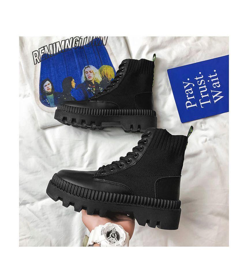 Plain Lace-Up Platform Short Boots Product Image