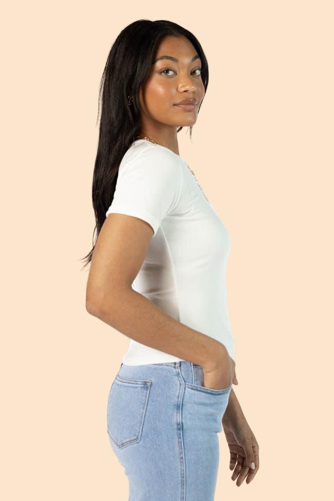 Everyday Essential Ivory Ribbed Crew Neck Tee FINAL SALE Product Image