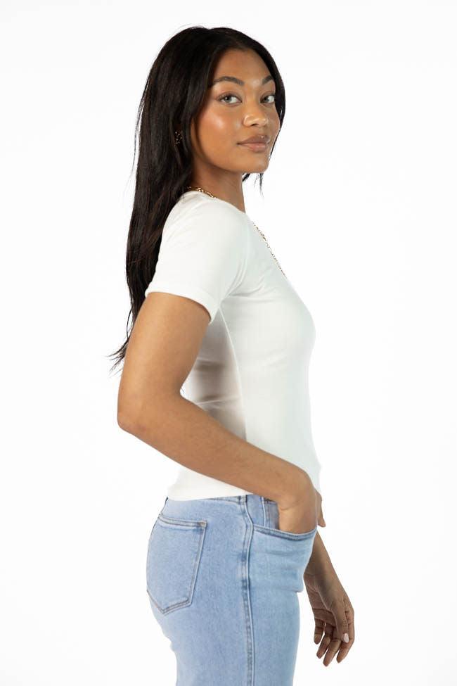 Everyday Essential Ivory Ribbed Crew Neck Tee FINAL SALE Product Image