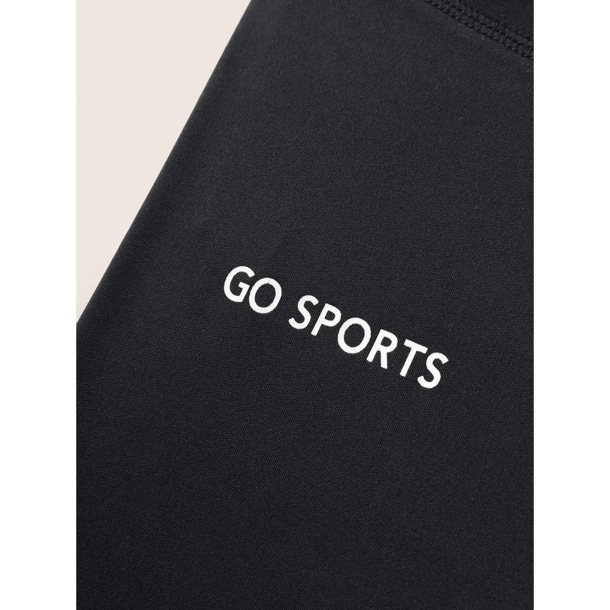 Plus Size Letter Print Wideband Waist High Rise Pants Women Black Casual Skinny High Rise Everyday Pants BloomChic 10/M Product Image