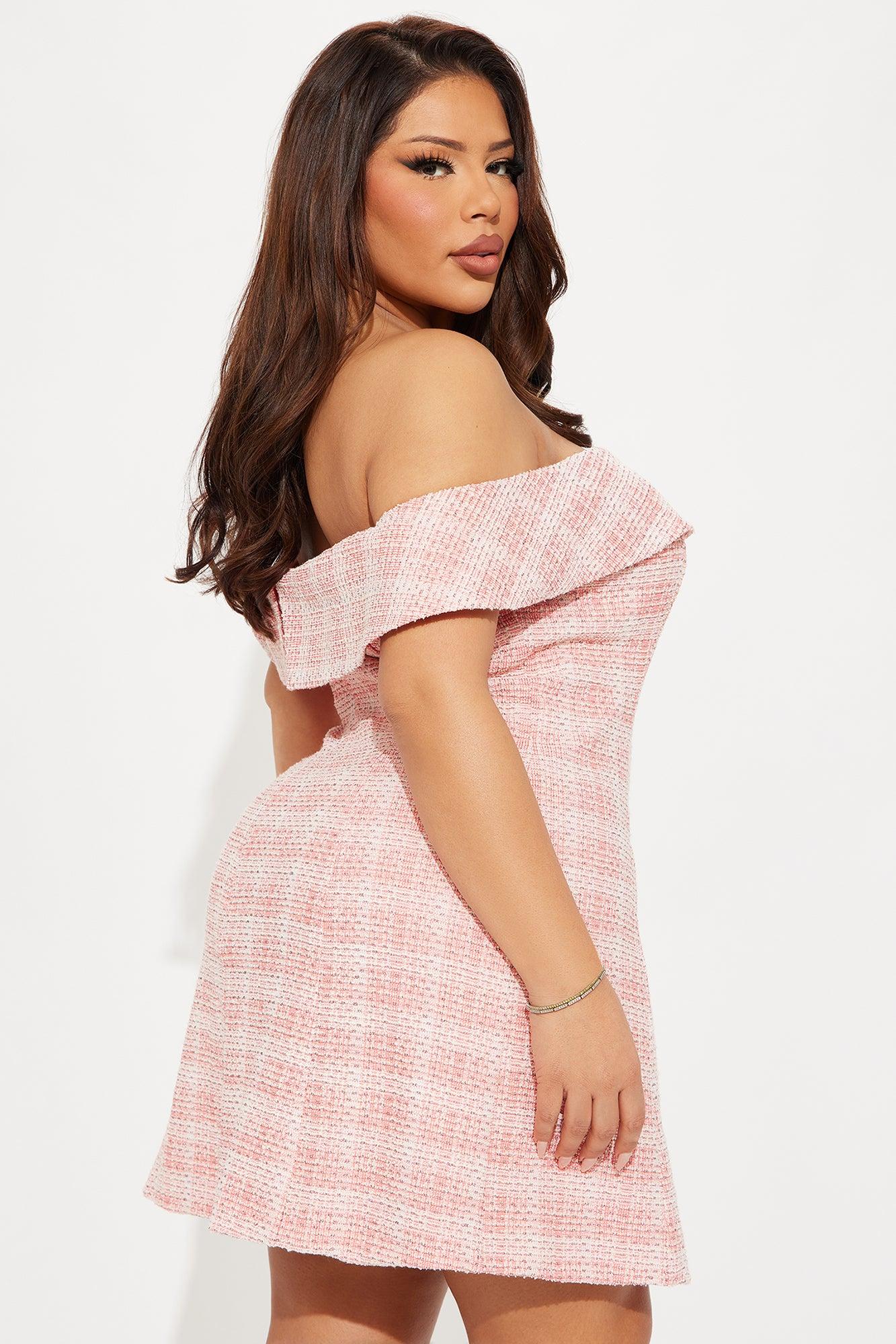 Important Lady Stretch Tweed Mini Dress - Pink Product Image