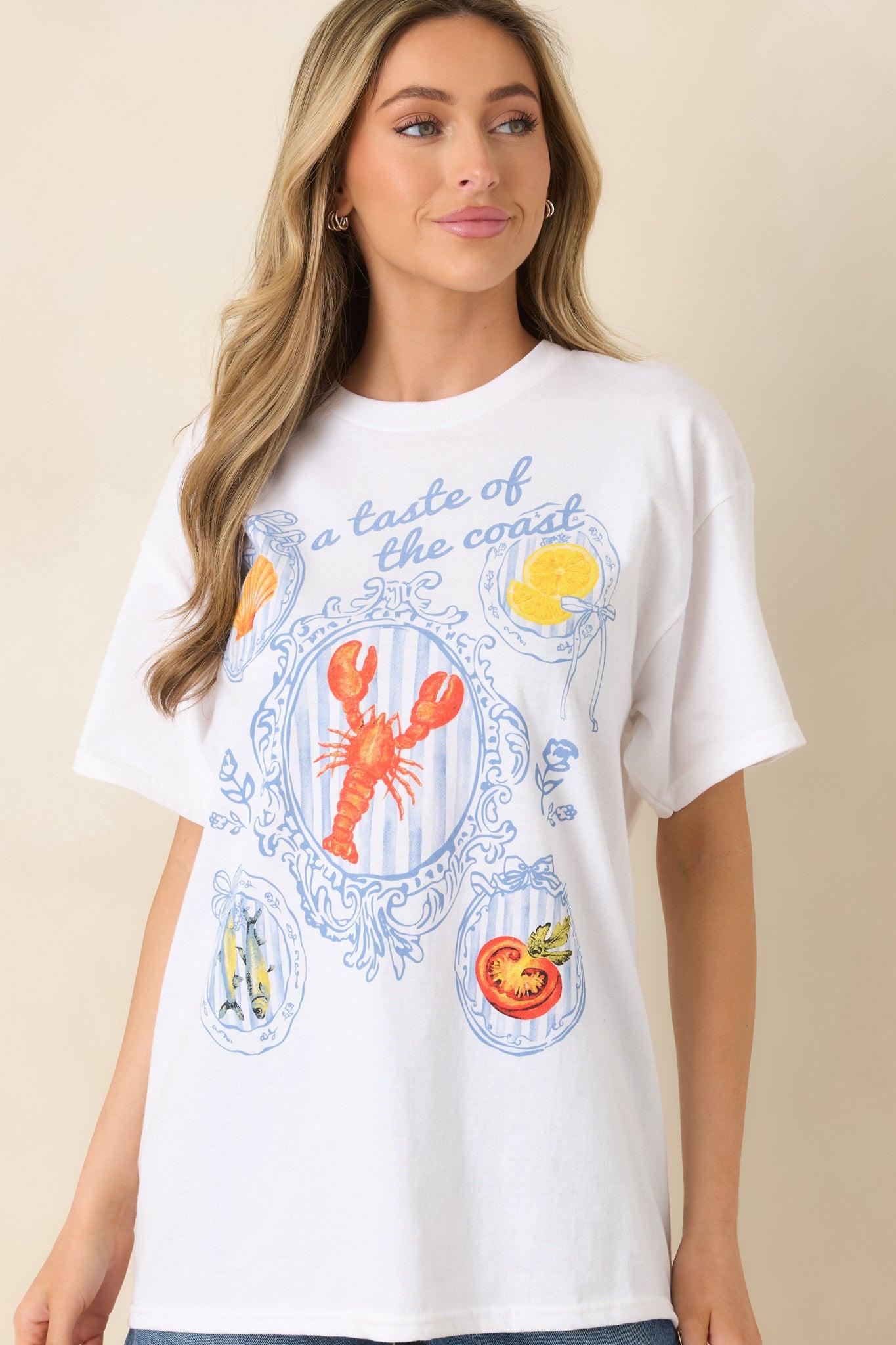 A Taste Of The Coast White Cotton Coastal Graphic Tee L/XL / White Product Image