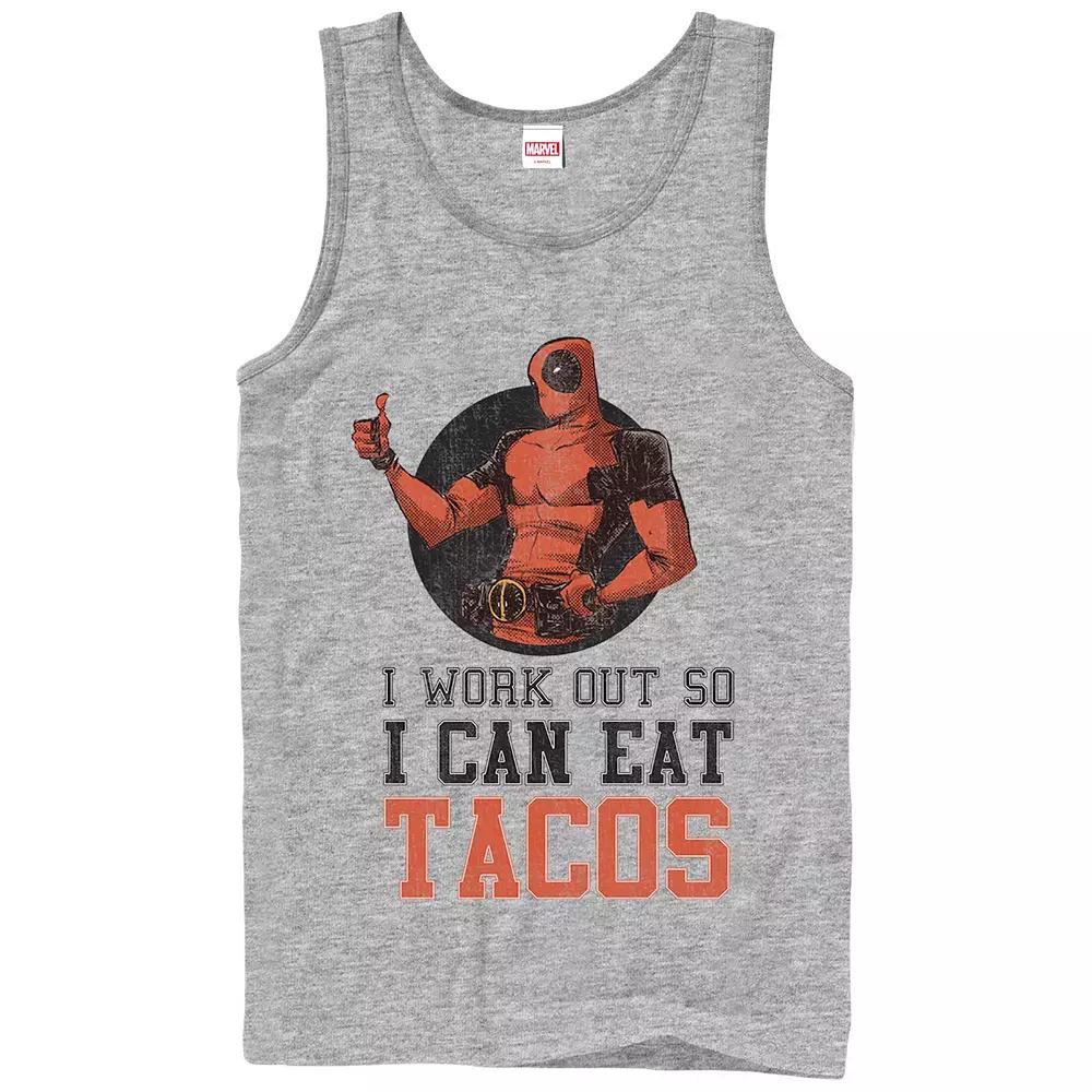 Men's Marvel Deadpool I Work Out So I Can Eat Tacos Graphic Tank,  Product Image