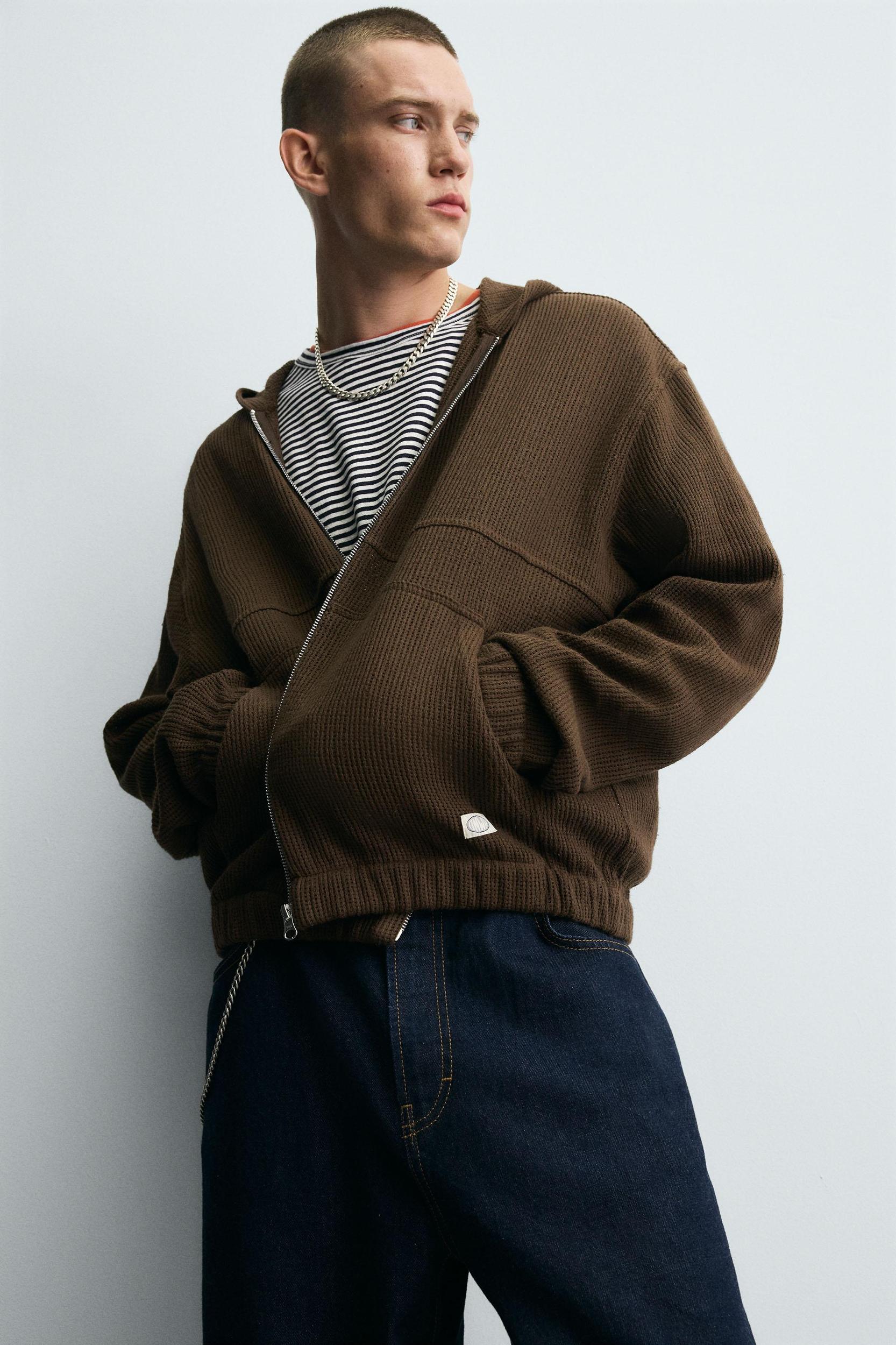 HOODED OPEN-KNIT OVERSHIRT Product Image