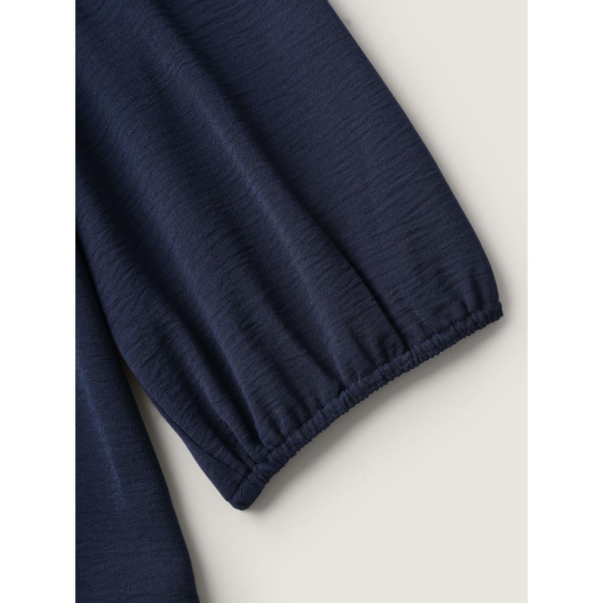 Plus Size Indigo Ruffled Pleated Neck Lantern Sleeve Blouse Women Timeless Elbow-length sleeve Round Neck Elegant Blouses BloomChic 26/4X Product Image