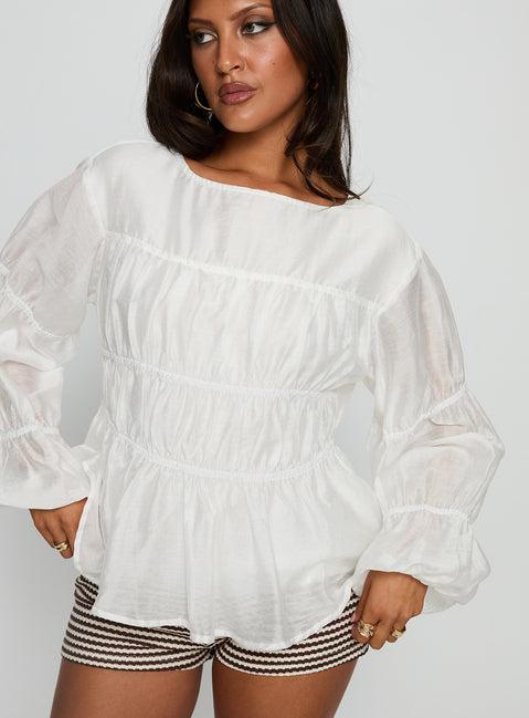 Xamira Ruched Long Sleeve Top White Product Image