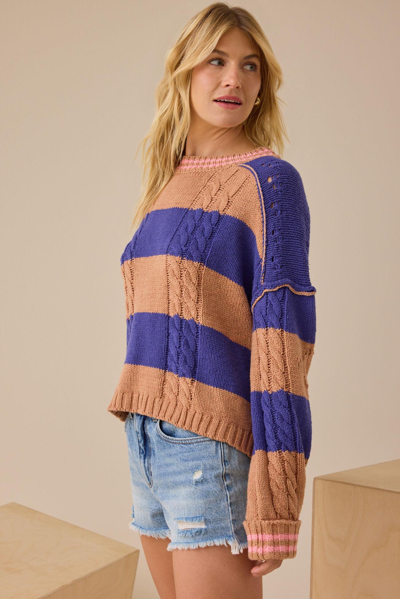 Cece Varsity Stripe Sweater Product Image