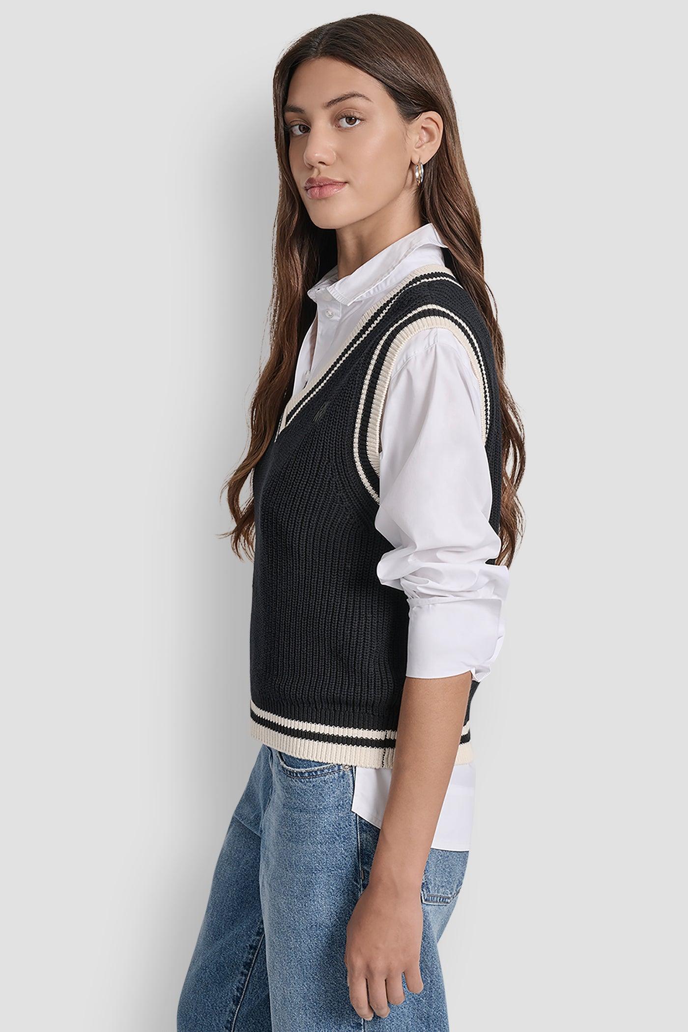 V-NECK TIPPED SLEEVELESS SWEATER Product Image