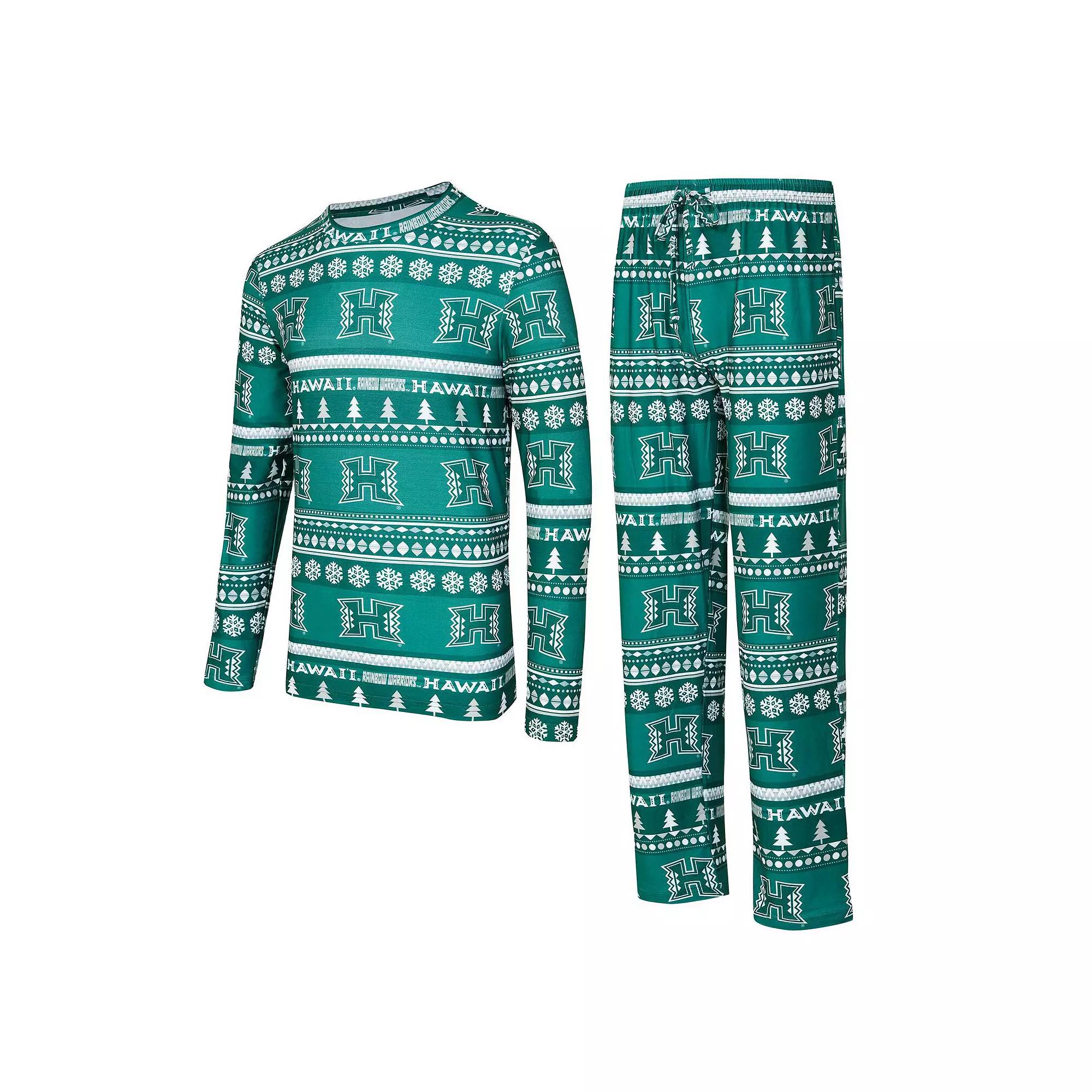 Men's Concepts Sport Green Hawaii Rainbow Warriors Swivel Long Sleeve Top & Pants Sleep Set,  Product Image