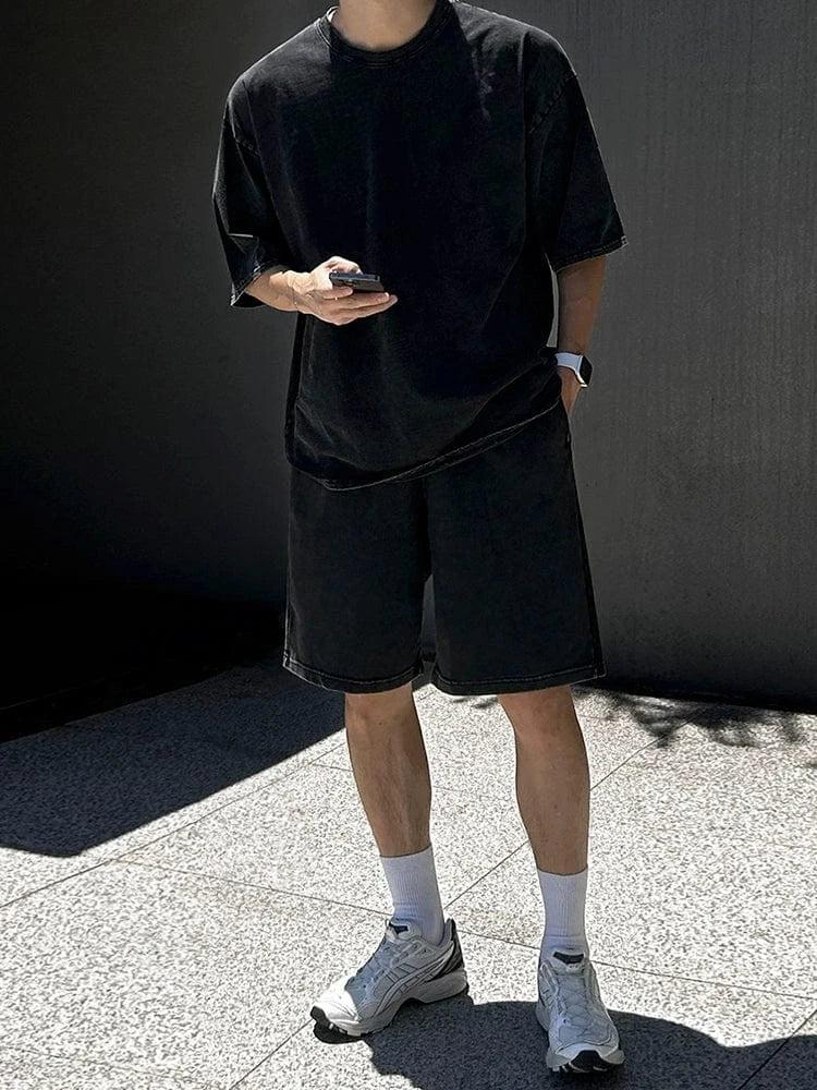 RT No. 18268 BLACK COTTON SHORT SLEEVE & SHORTS Product Image