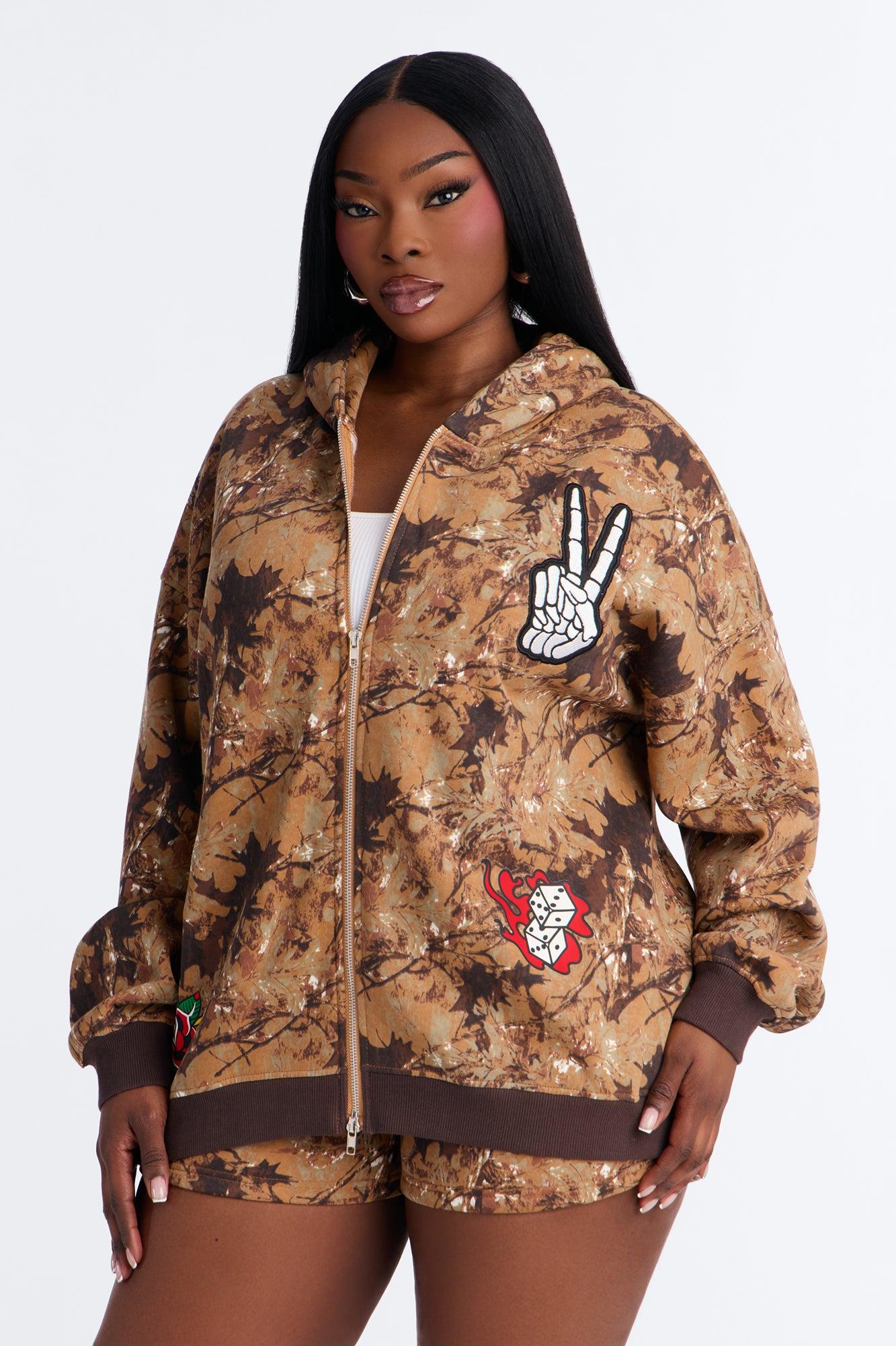 Rebel Spirit Fleece Camo Short Set - Camel/combo Female Product Image