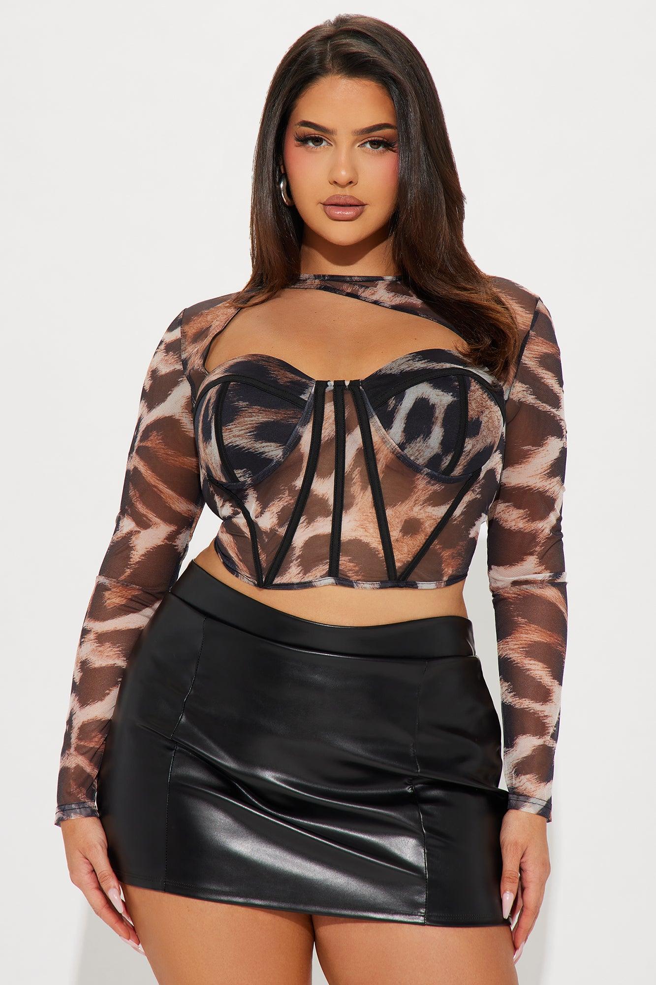 Big Energy Leopard Mesh Corset Top - Brown/combo Product Image