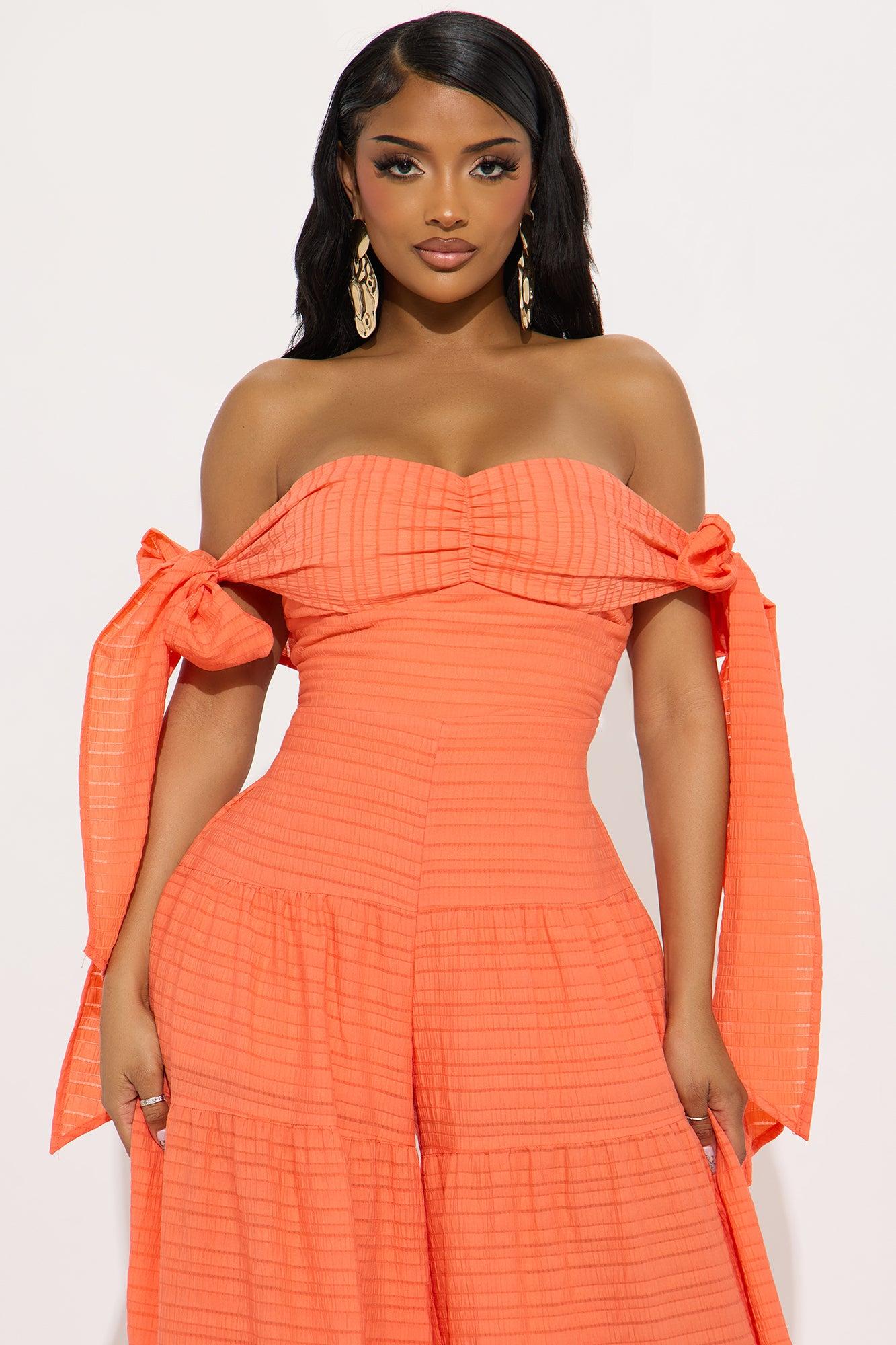 Montego Bay Off Shoulder Jumpsuit - Orange Product Image