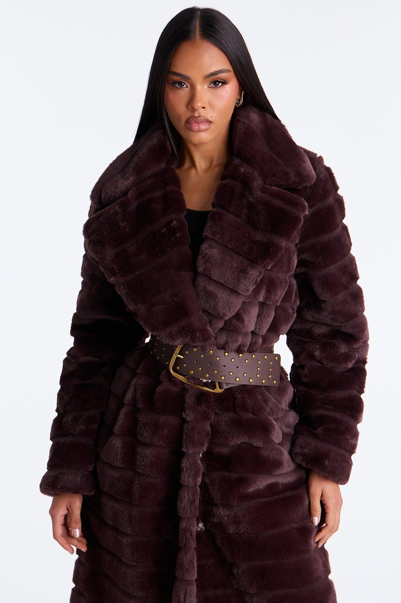 Vivienne Faux Fur Trench Coat - Chocolate Female Product Image