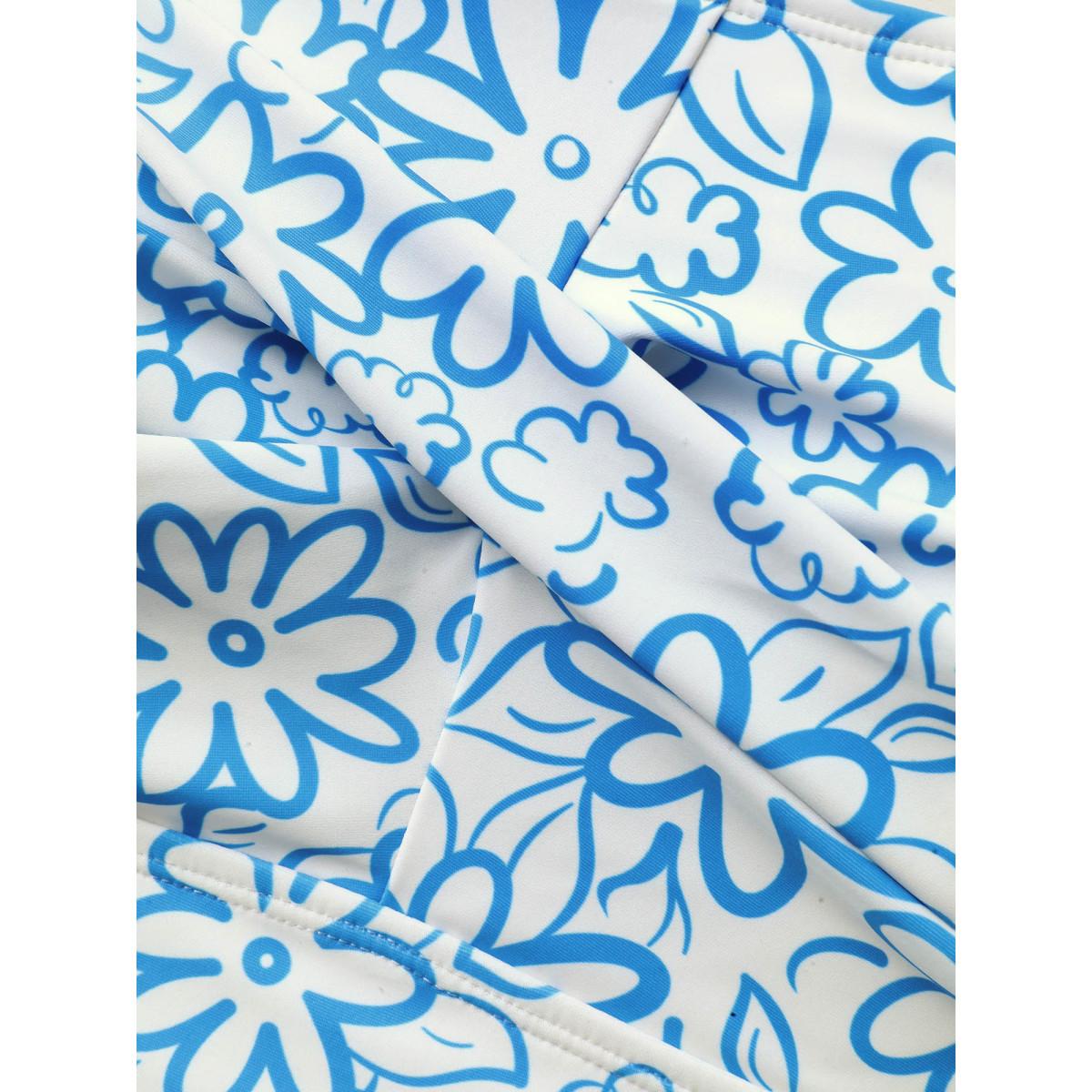 Plus Size Anti-Float Ties Twist Front Swim Dress Women's Swimwear Cerulean Beach Bodycon Heart neckline High stretch Curve Swim Dresses BloomChic 28/5X Product Image