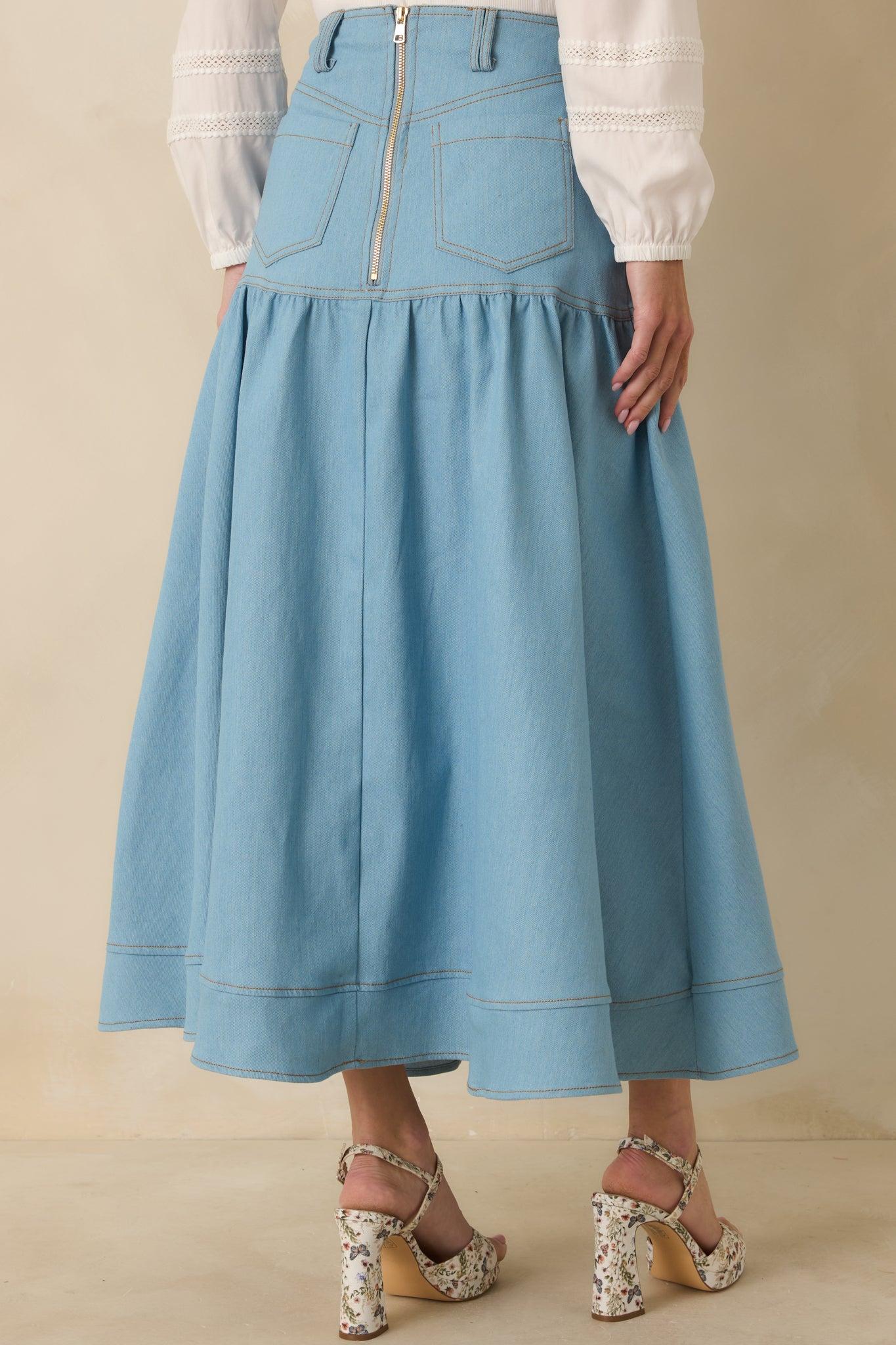 Town & Country Light Wash Denim Button-Down Maxi Skirt Product Image