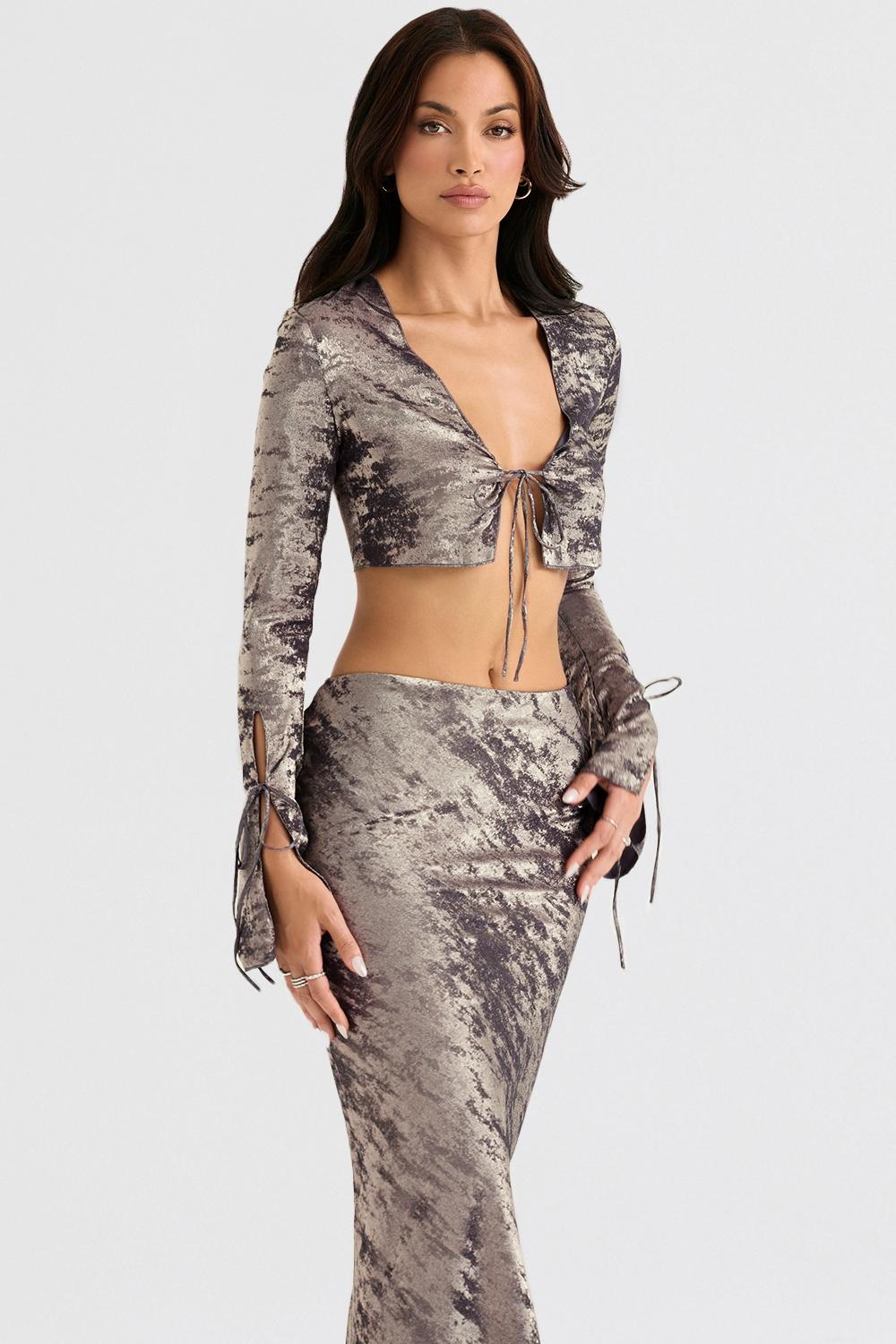 Giulia  pewter shimmer velvet satin top Product Image