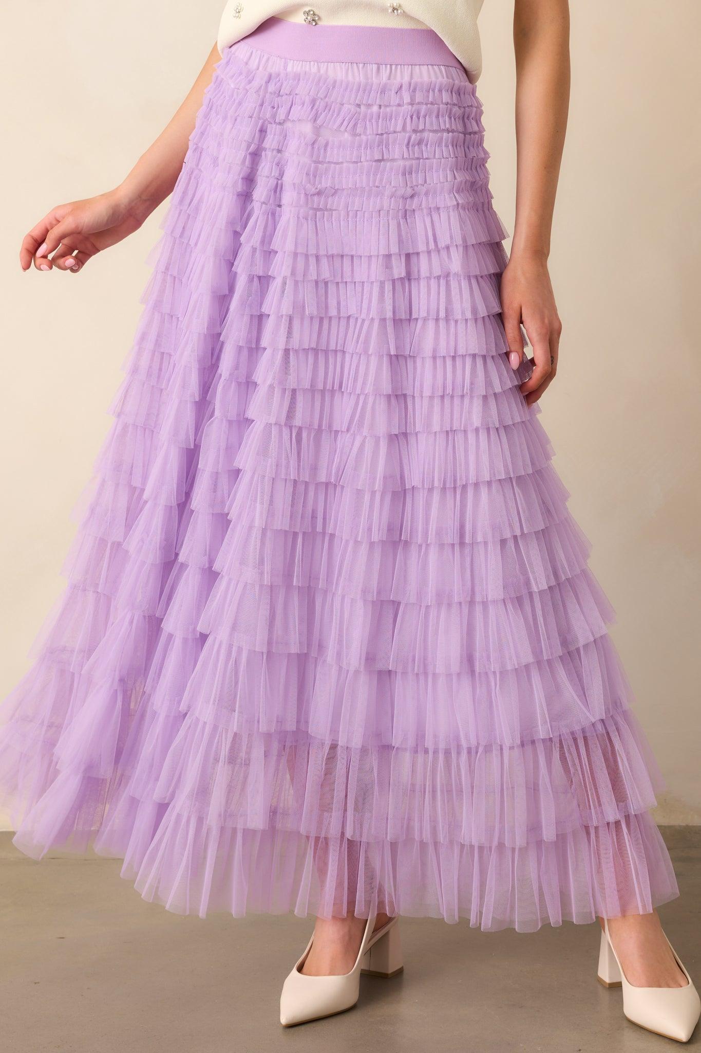 Garden Gathering Lavender Tiered Ruffle Tulle Maxi Skirt Product Image