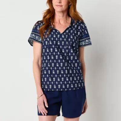 St. John's Bay Womens Split Crew Neck Short Sleeve Blouse Product Image