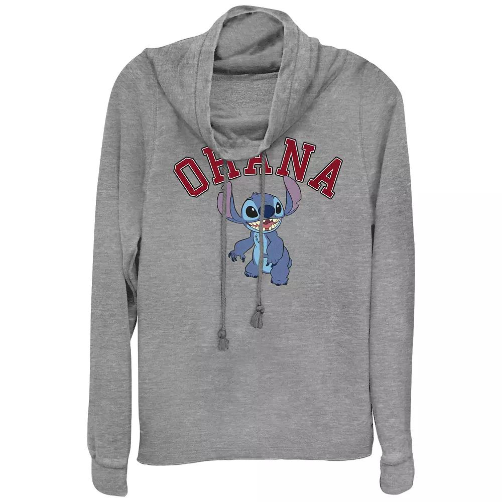 Juniors' Lilo & Stitch Ohana Varsity Stitch Cowlneck Graphic Lightweight Long Sleeve, Girl's,  Product Image