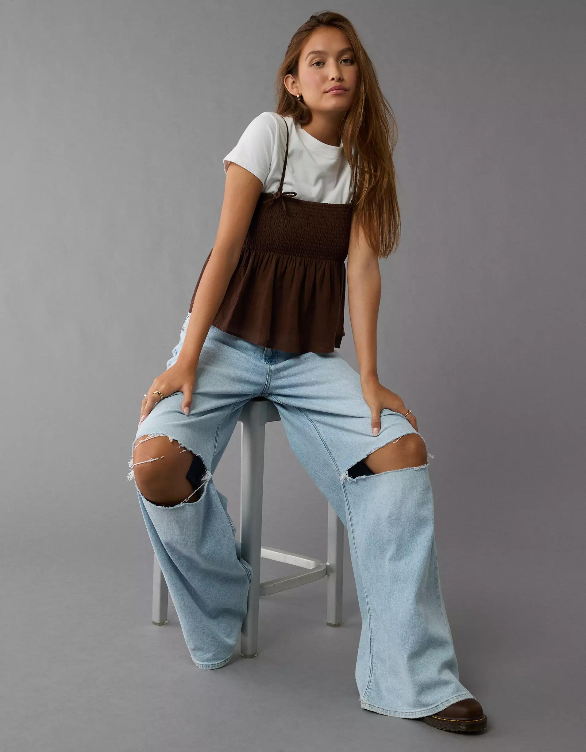 AE Smocked Babydoll Bow Tank Top Product Image