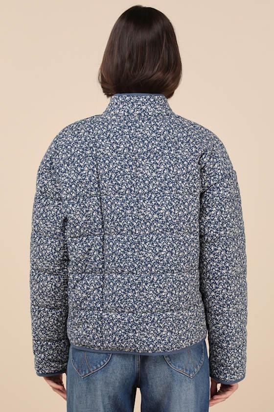 Bundled Perfection Blue Floral Quilted Puffer Jacket Product Image