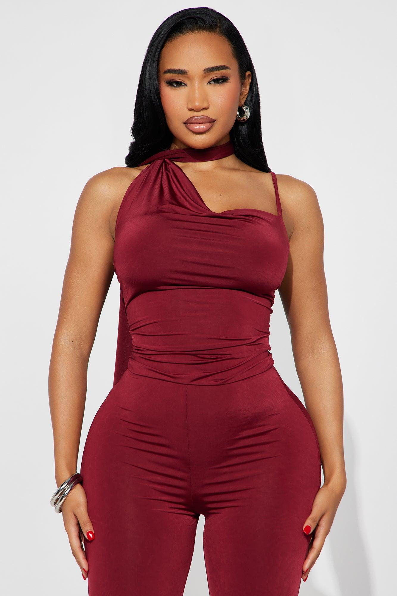 End Of The Night Jumpsuit - Burgundy Female Product Image