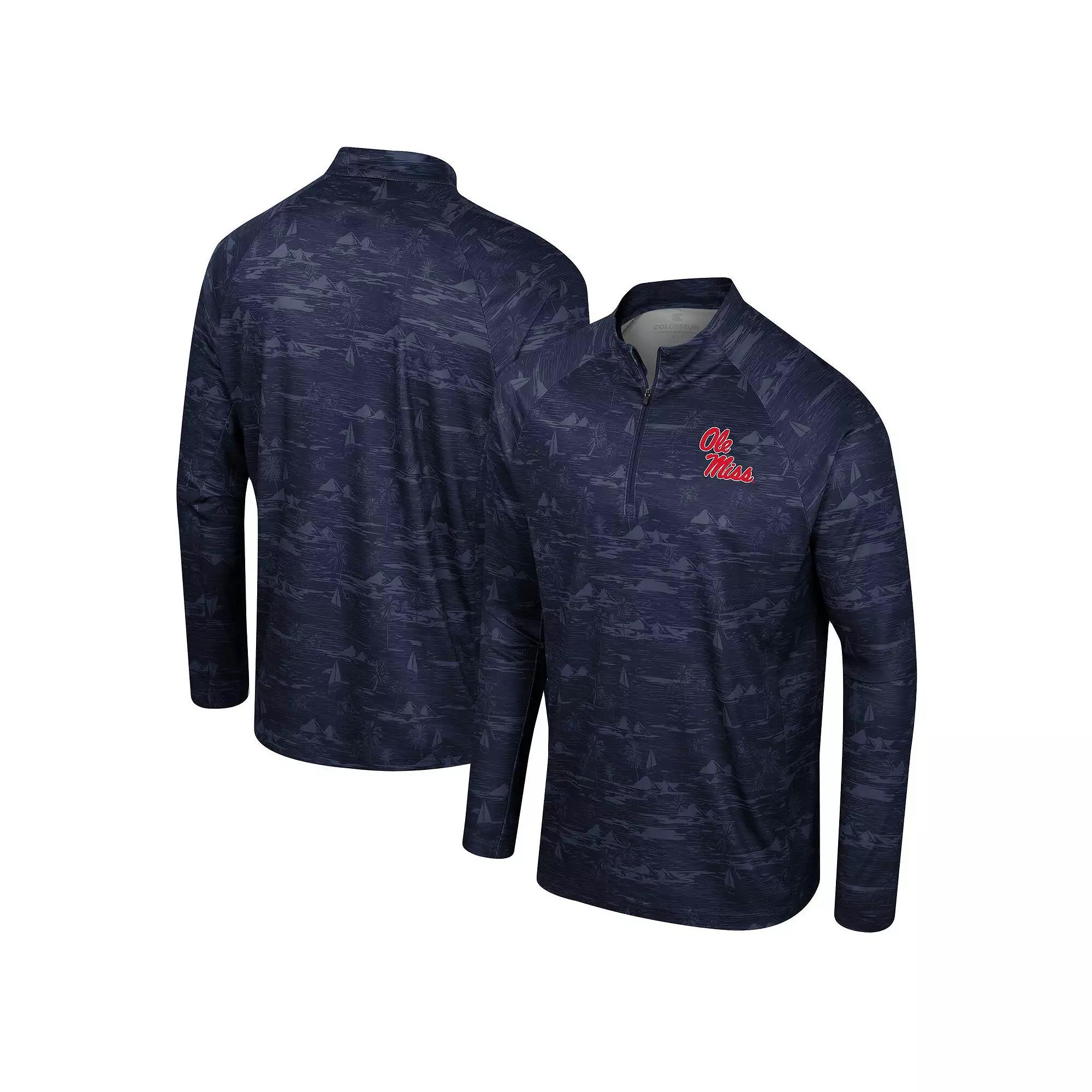 Men's Colosseum Navy Ole Miss Rebels Carson Raglan Quarter-Zip Jacket,  Product Image