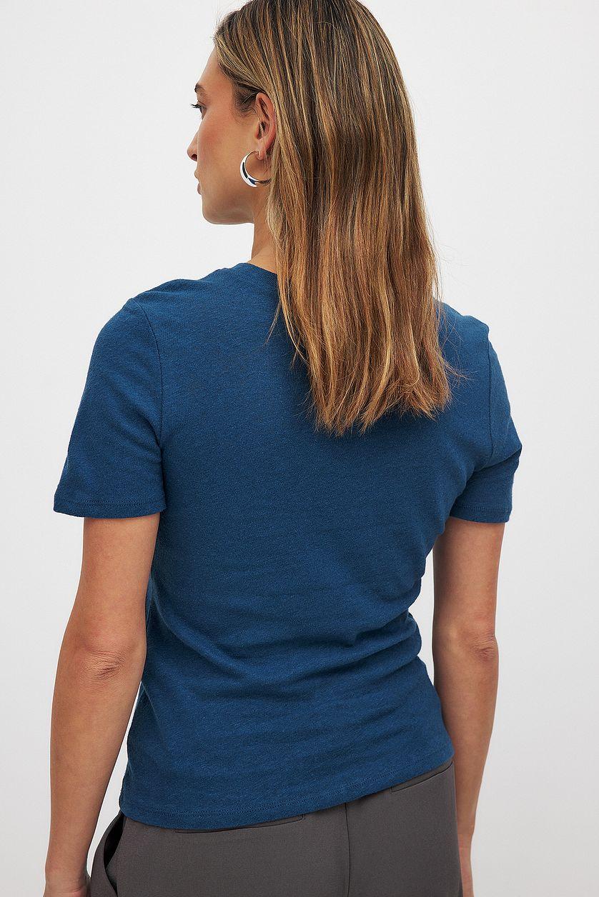 Round Neck Linen Blend Tee Product Image