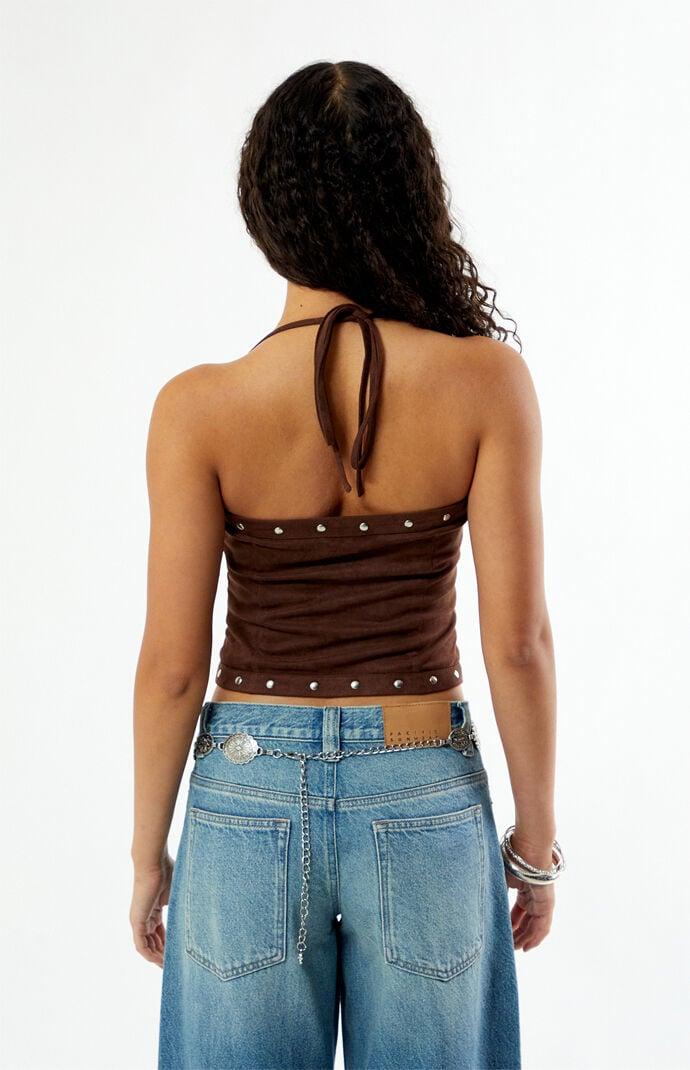 Chelsie Faux Suede Lace-Up Top Product Image