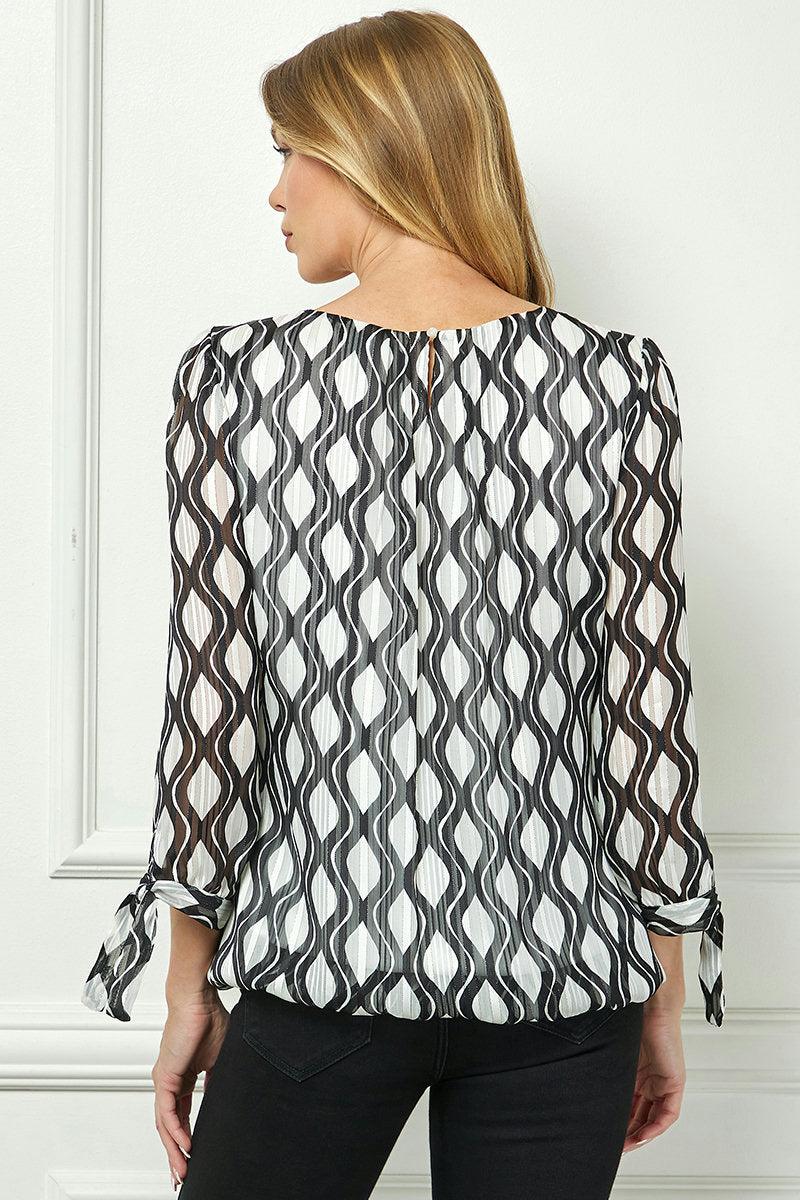 Bubble Hem 3/4 Tie Sleeve Blouse - Eggshell Product Image