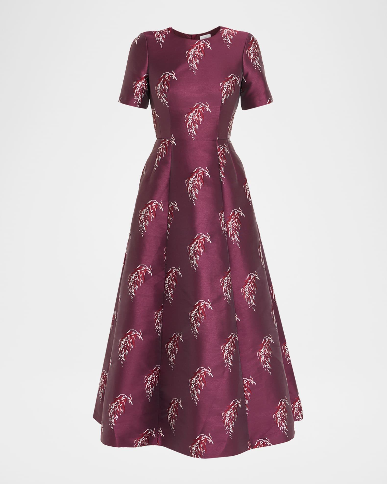 Evangeline Silk Jacquard Fit-&-Flare Midi Dress Product Image