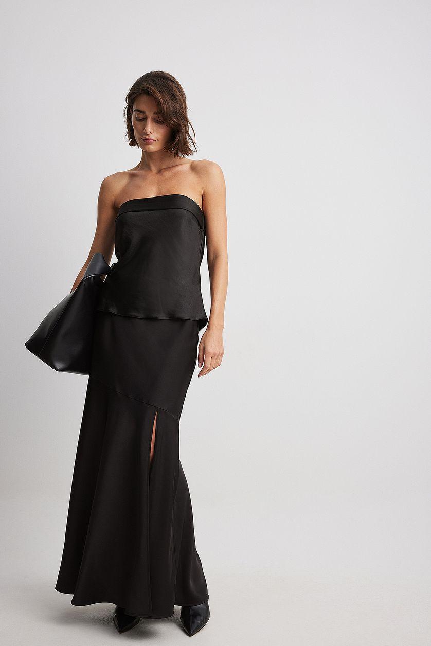 Satin Asymmetric Seam Detail Maxi Skirt Product Image