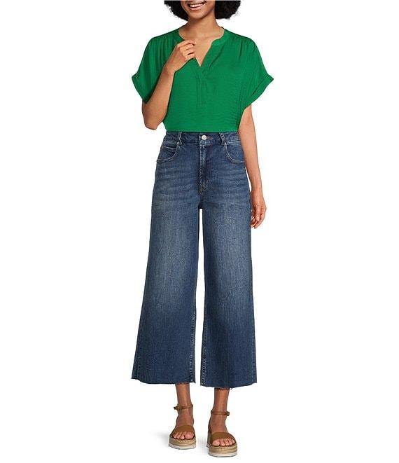 Dear John Audrey Stretch Denim High Rise Cropped Raw Hem Wide Leg Jeans Product Image