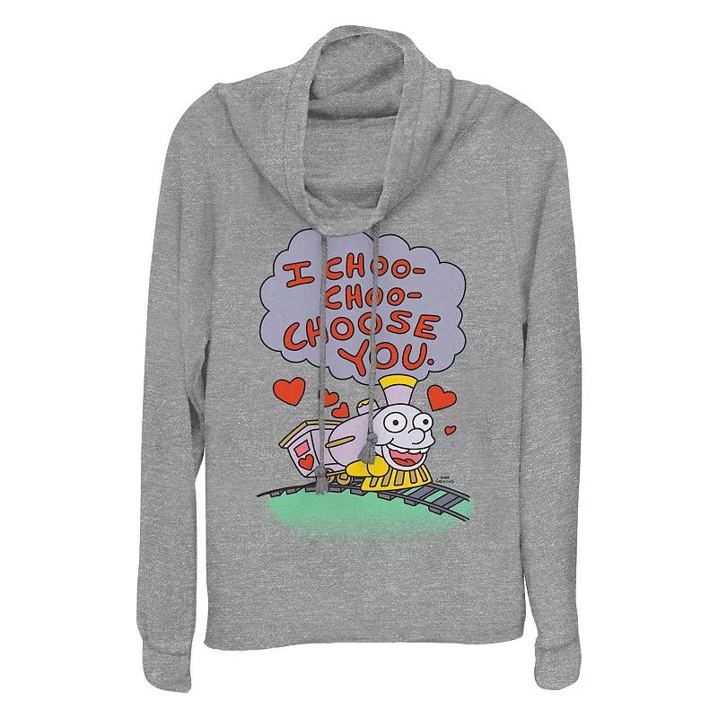 Women's The Simpsons I Choo Choo Choose You Train Cowlneck Graphic Lightweight Long Sleeve,  Product Image
