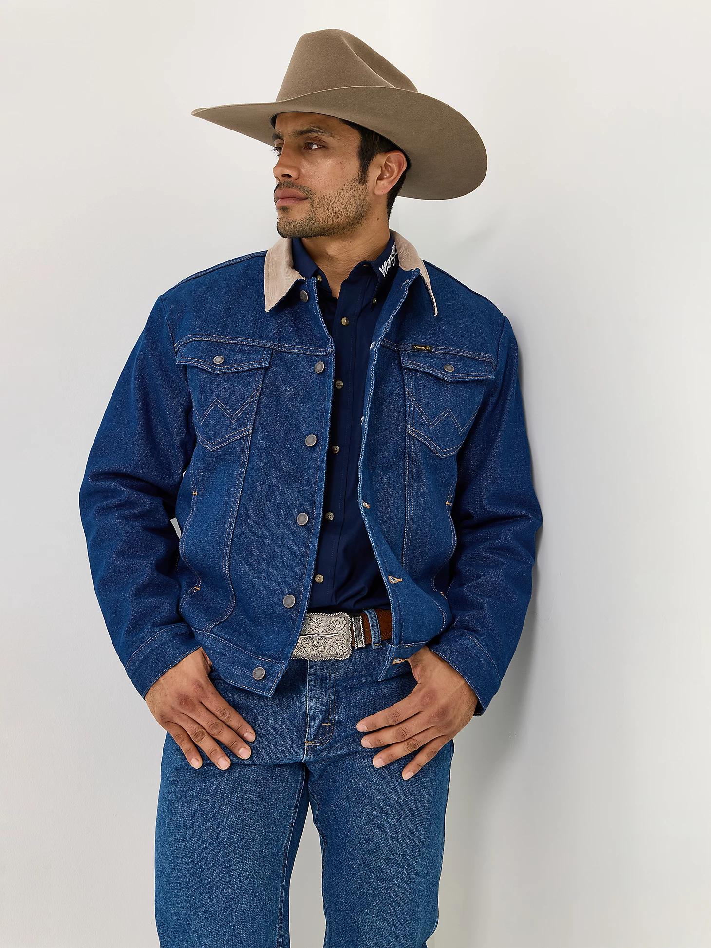 Men's Wrangler® Blanket Lined Corduroy Collar Denim Jacket | Men's JACKETS & OUTERWEAR | Wrangler® Product Image