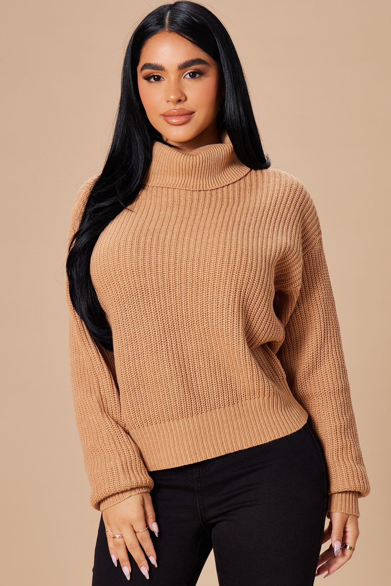Roll With The Flow Turtleneck Sweater - Camel Product Image