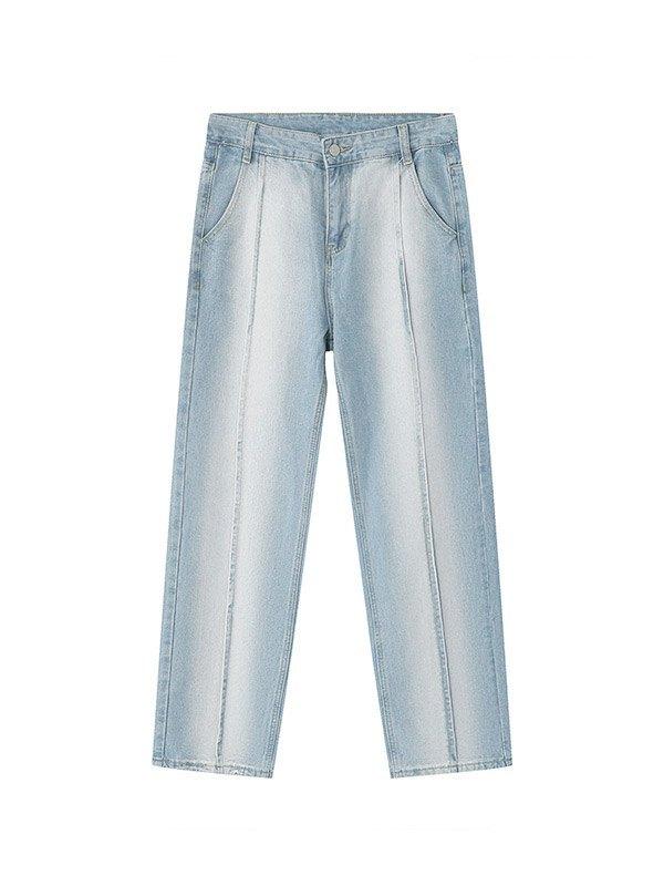 Men's Seamed Faded Denim Straight Leg Jeans Product Image