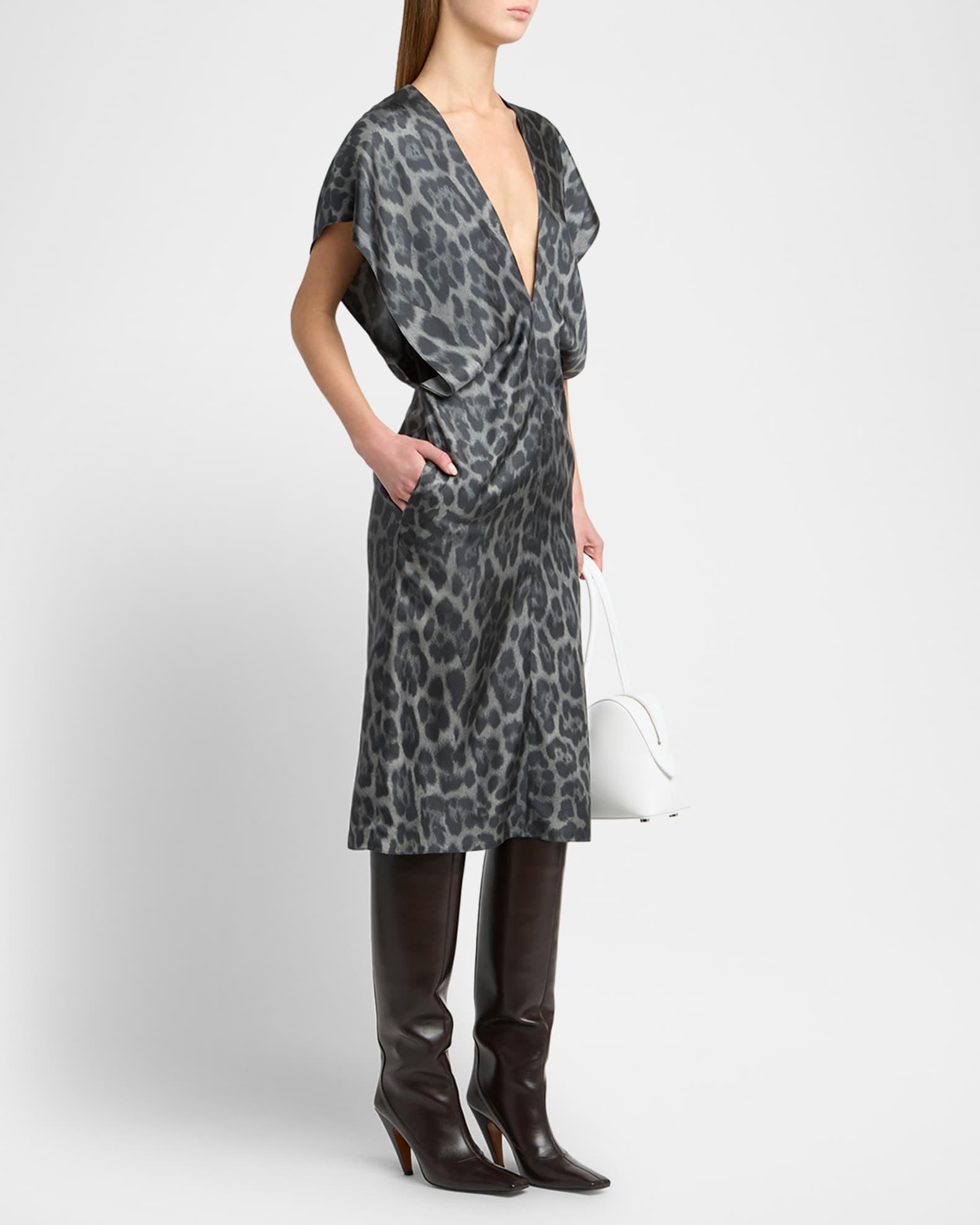 Leopard Print V-Neck Silk Dress Product Image