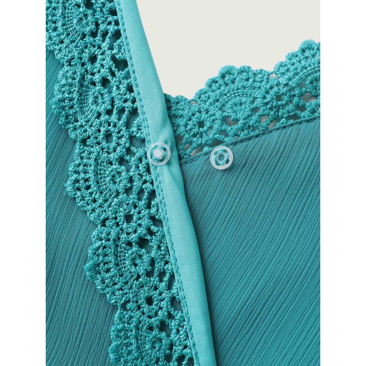 Plus Size Deep V-Neck Lace Tiered Midi Dress Cerulean Women Overlap Collar Sleeveless Curvy BloomChic 14-16/1X Product Image