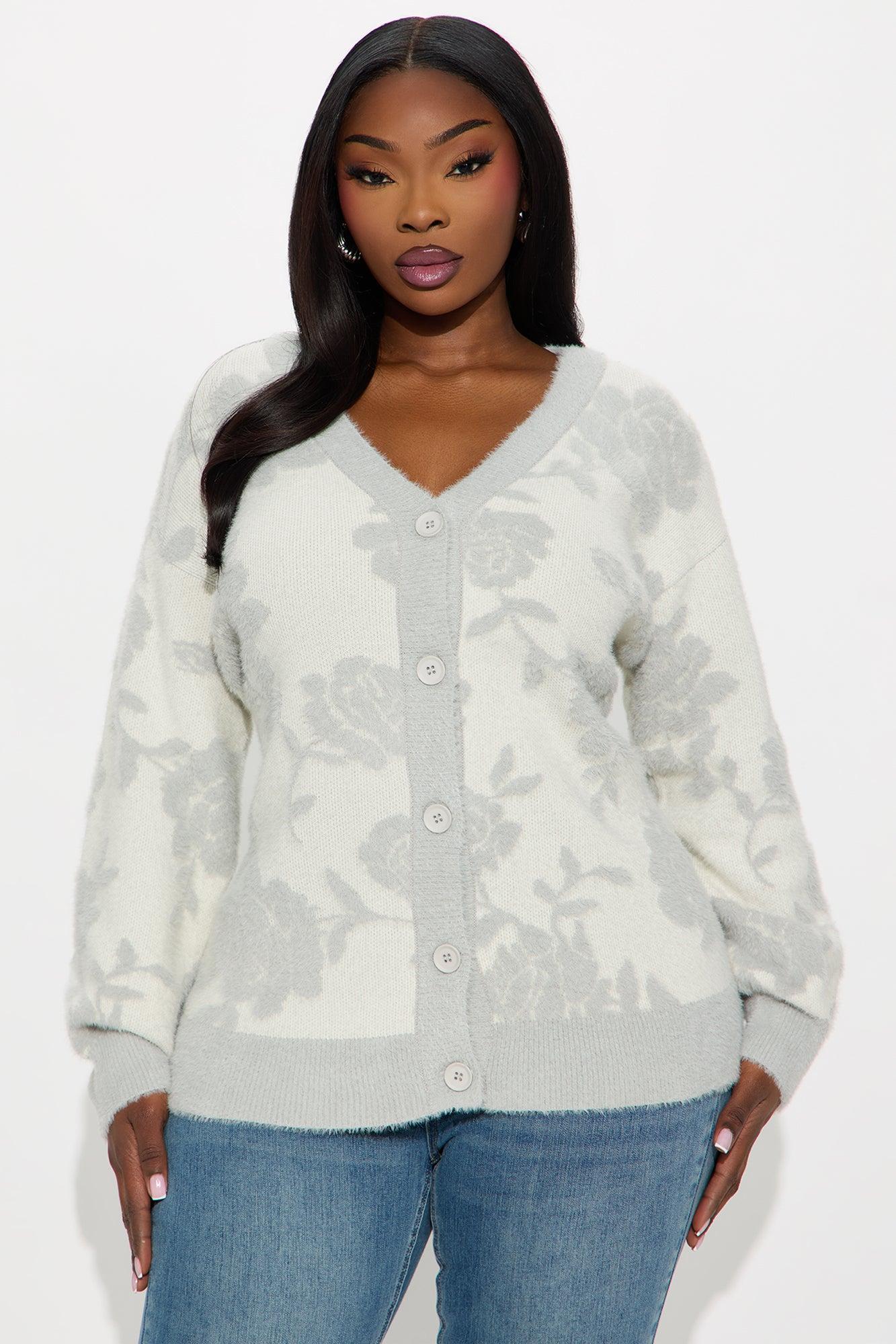 Picking Petals Floral Cardigan - Grey/combo Female Product Image