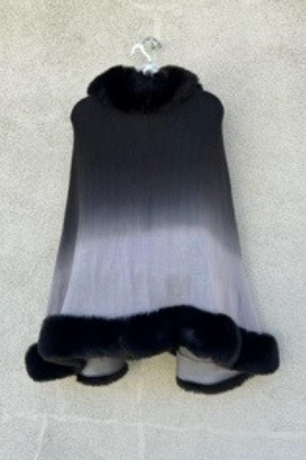 Elegant Black Ombre Faux Fur Trim Cape/Poncho Product Image