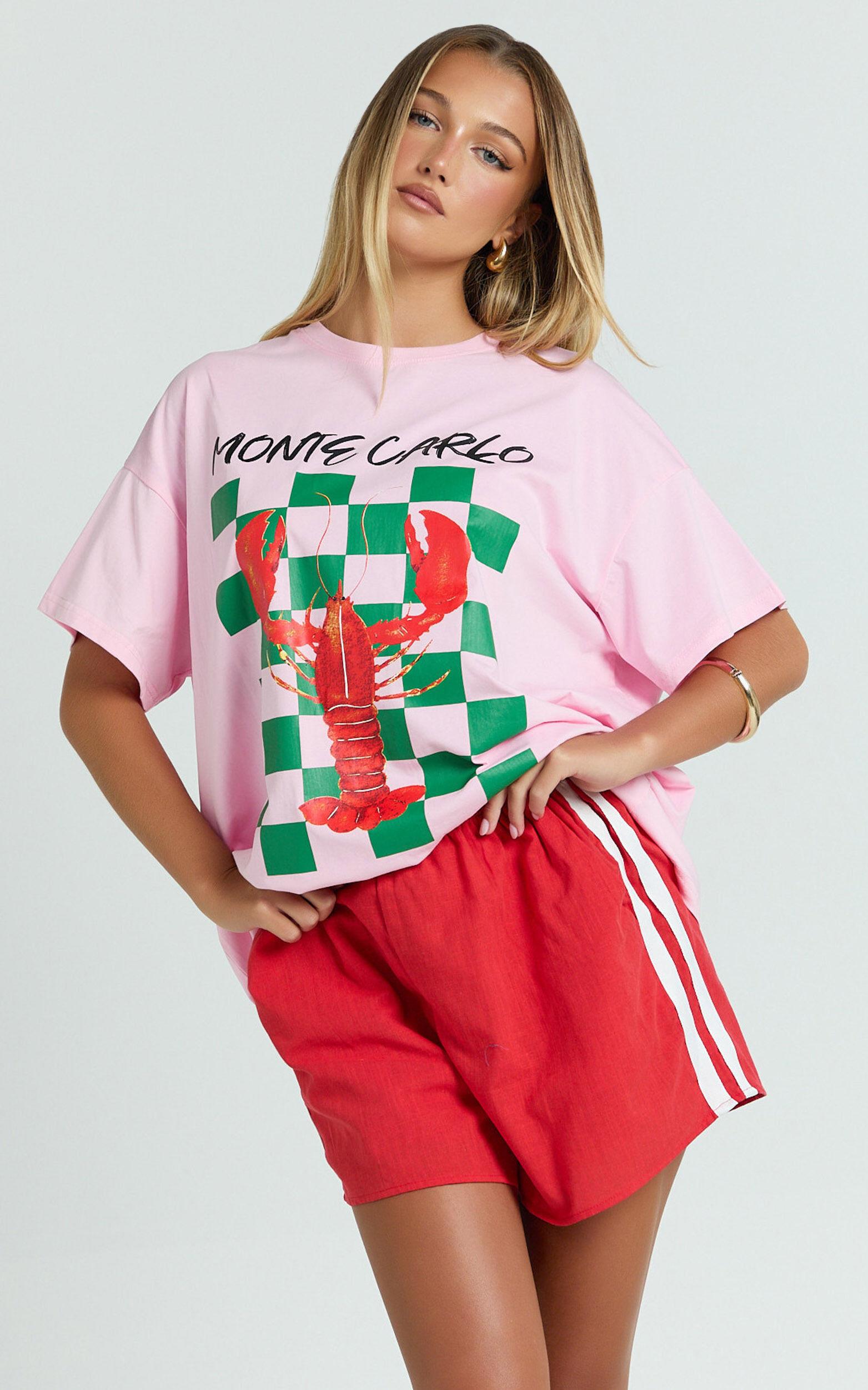 Liv Two Piece Top and Shorts Set - Monte Carlo Lobster T-shirt Set in Pink Product Image